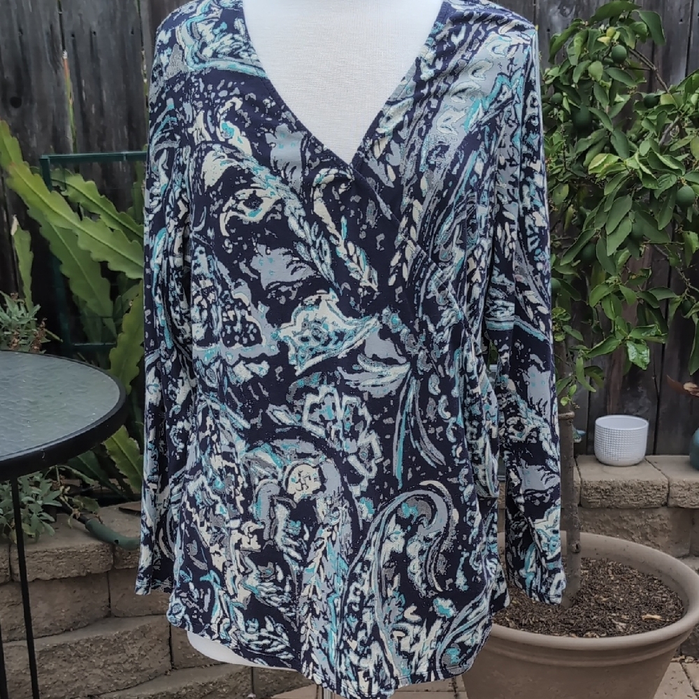 Coldwater Creek Black and White Wrap Blouse